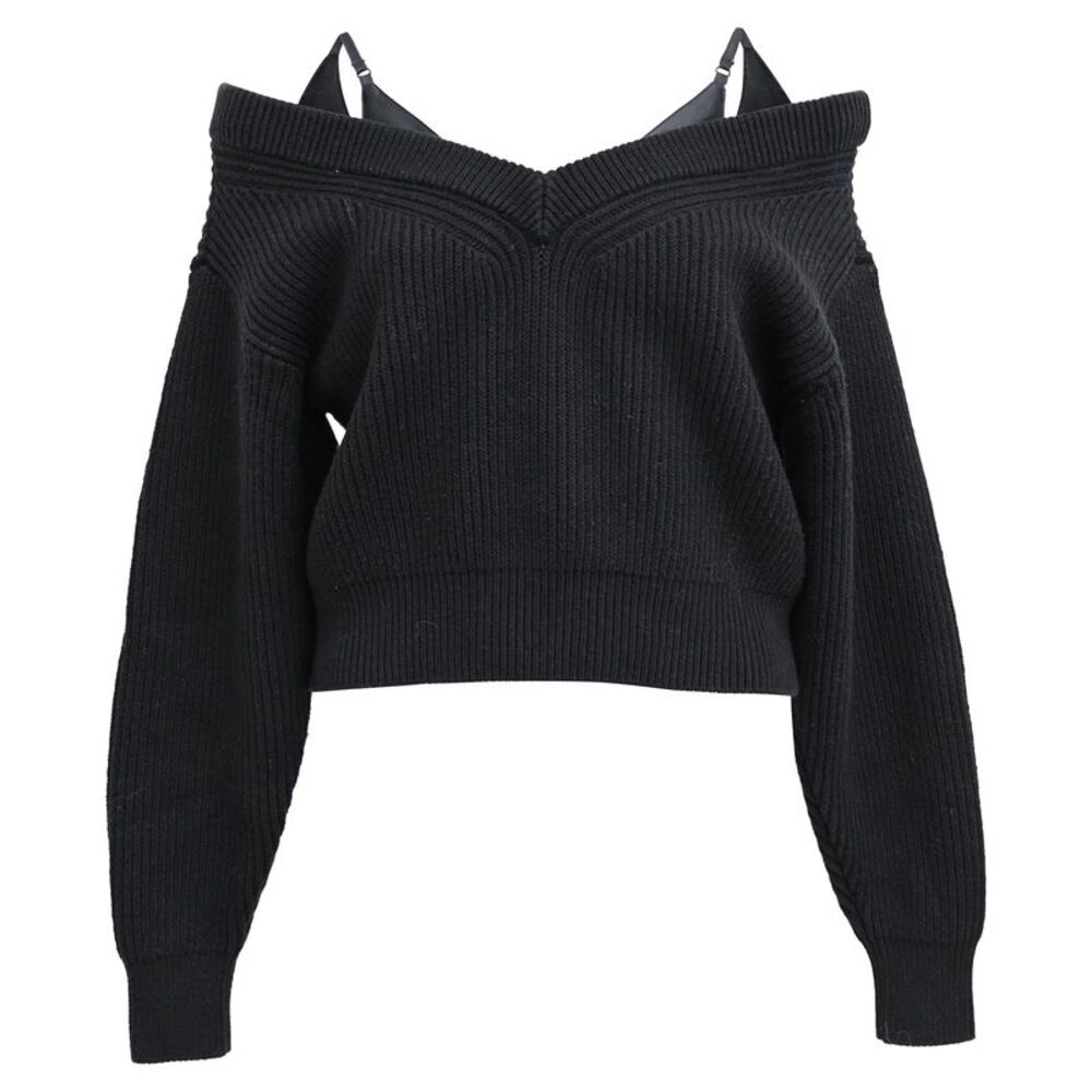 Alexander Wang T. Off-Shoulder Layered Sweater in Black Cotton